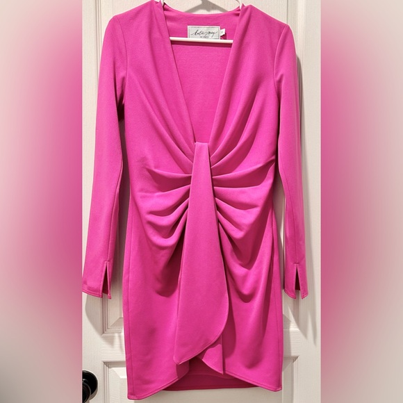 Katie May Next Round Plunge Neck Long Sleeve Mini Crepe Dress. - Picture 2 of 10